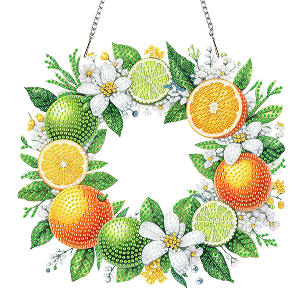 Orange Wreath Acrylic 2D Flat DIY Diamond Art Pendant Wall Door Decoration