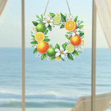 Load image into Gallery viewer, Orange Wreath Acrylic 2D Flat DIY Diamond Art Pendant Wall Door Decoration
