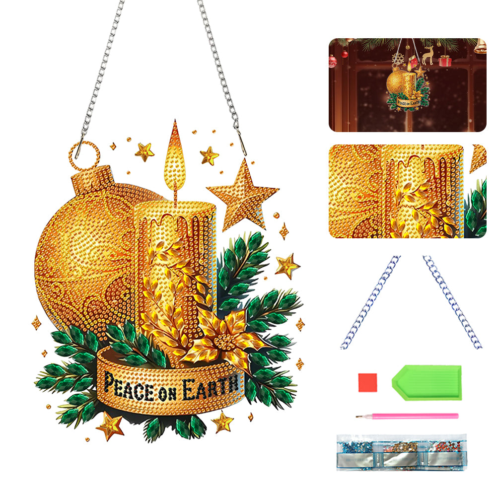 Christmas Candle Theme 2D Flat DIY Hanging Diamond Art Kits Wall Decor Crafts