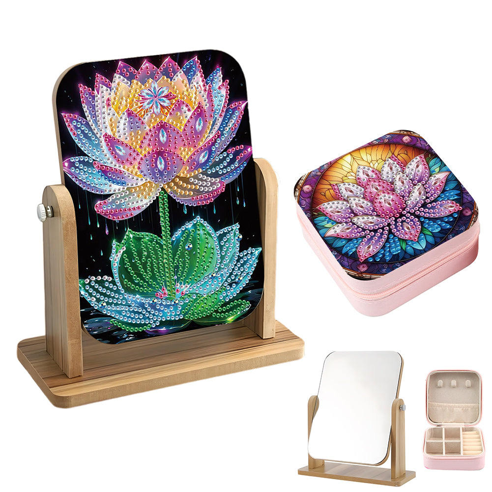 DIY Lotus Diamond Painting Kit Rotatable Mirror w Diamond Painting Jewelry Box