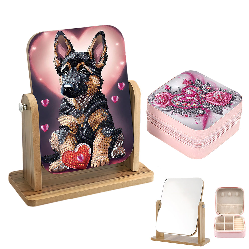 DIY Dog Diamond Painting Kit Rotatable Mirror w Diamond Painting Jewelry Box