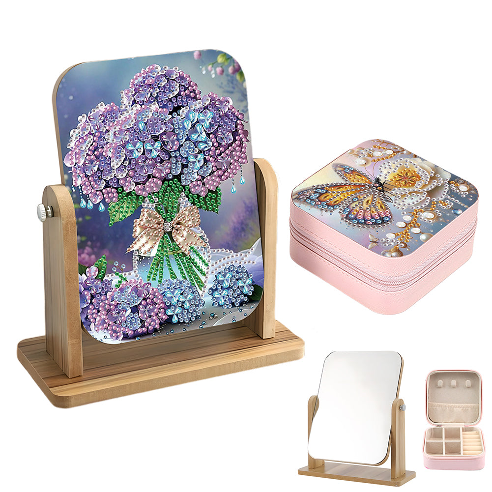 DIY Flower Diamond Painting Kit Rotatable Mirror w Diamond Painting Jewelry Box