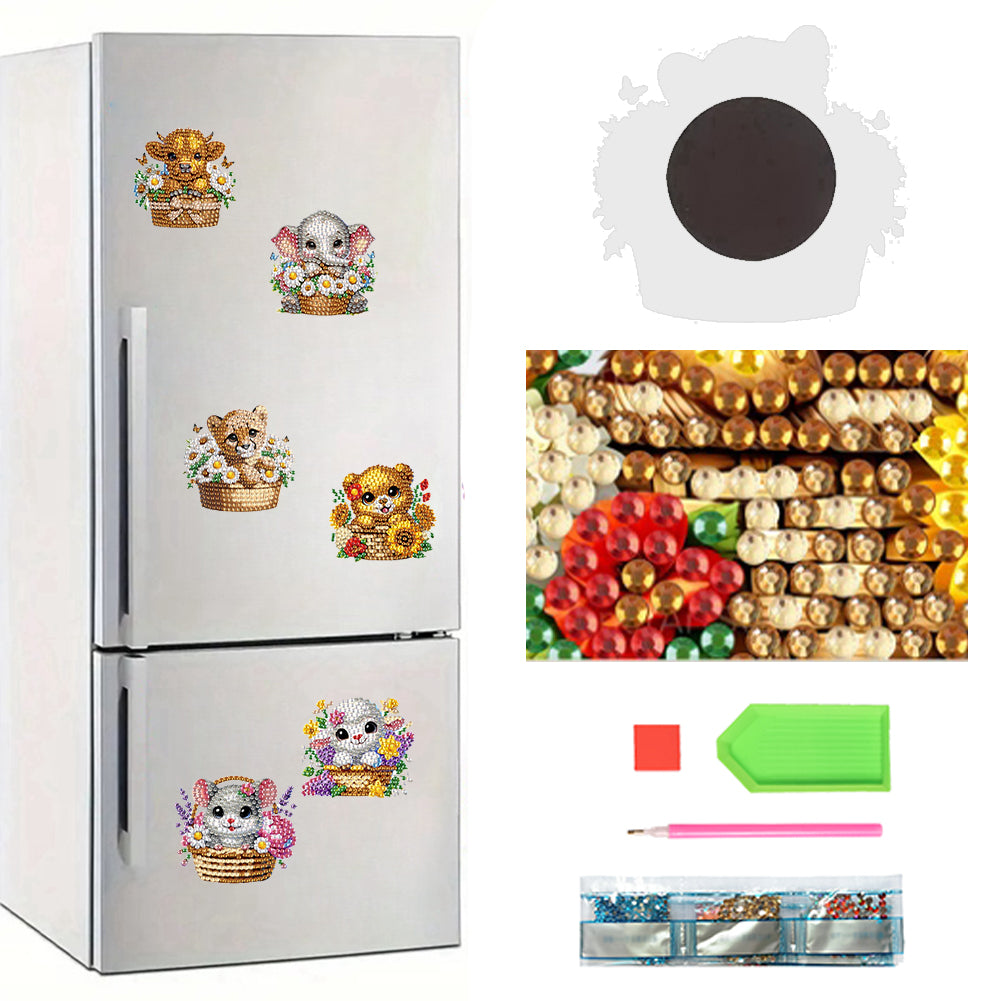 6Pcs Acrylic 2D Flat Animals Diamond Painting Fridge Magnet for Whiteboard