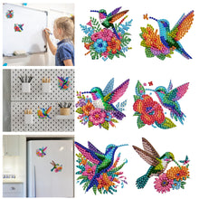 Load image into Gallery viewer, 6Pcs Acrylic 2D Flat Hummingbird Flowers Diamond Painting Fridge Magnet
