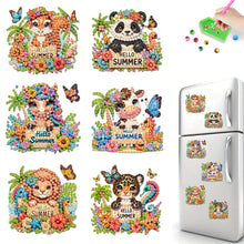 Load image into Gallery viewer, 6Pcs Acrylic 2D Flat Summer Animals Diamond Painting Fridge Magnet for Fridge
