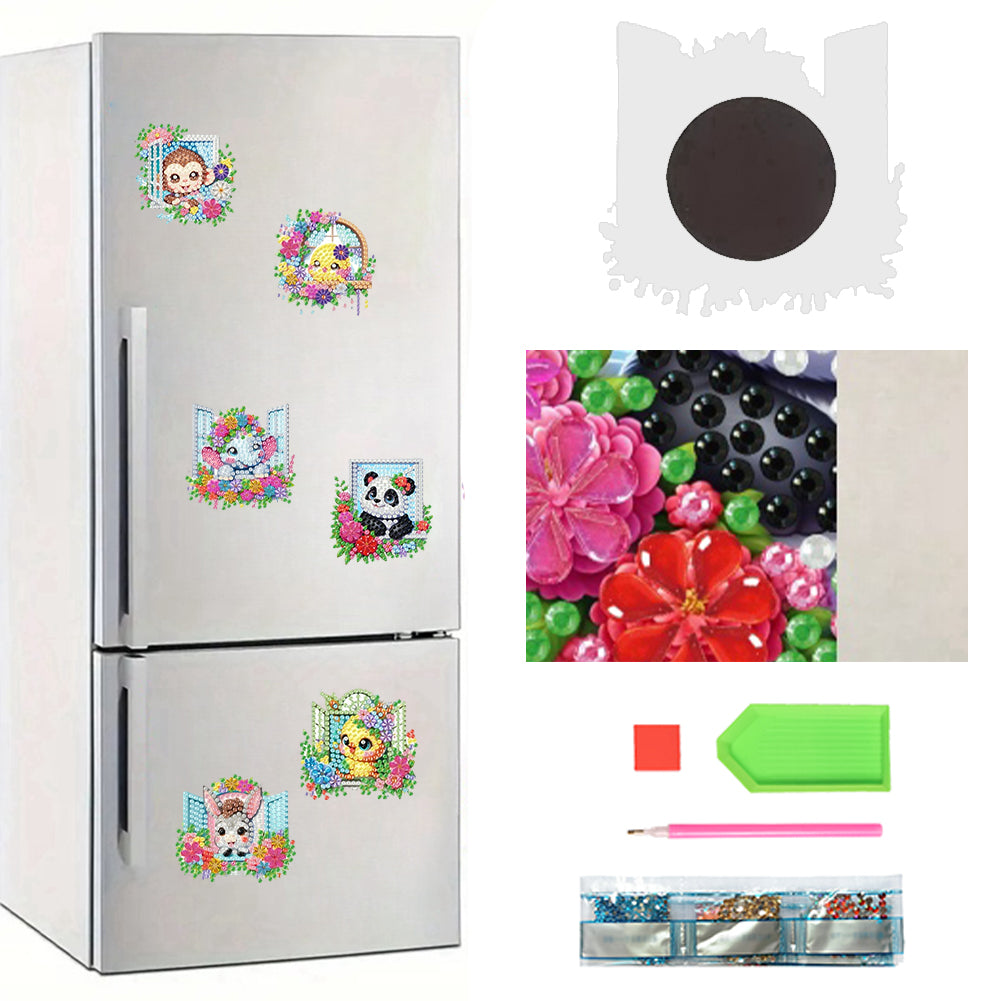 6Pcs Acrylic 2D Flat Animals Diamond Painting Fridge Magnet for Whiteboard