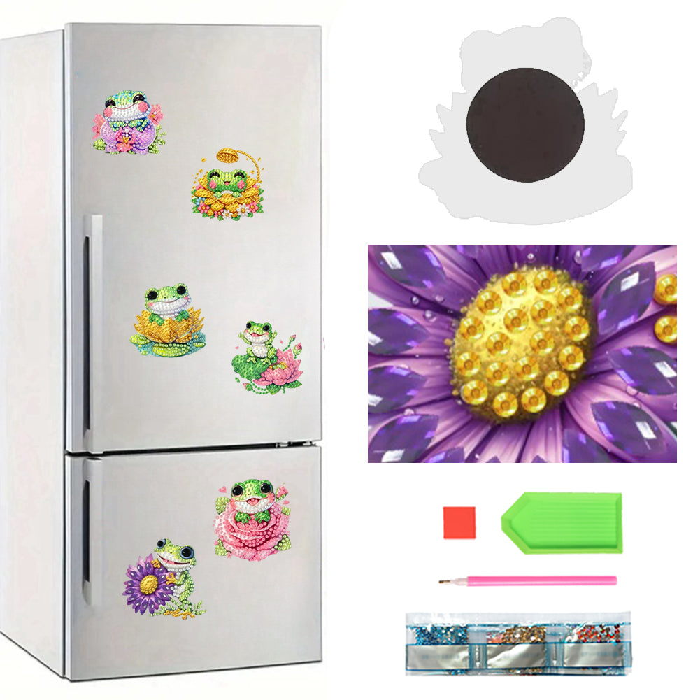 6Pcs Acrylic 2D Flat Flower Frogs Diamond Painting Fridge Magnet for Whiteboard