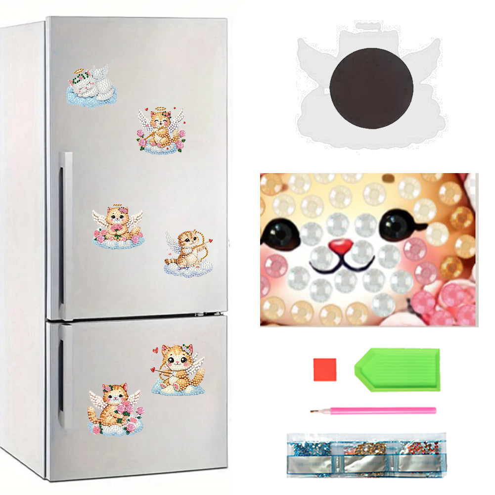 6Pcs Acrylic 2D Flat Cloud Cats Diamond Painting Fridge Magnet for Fridge