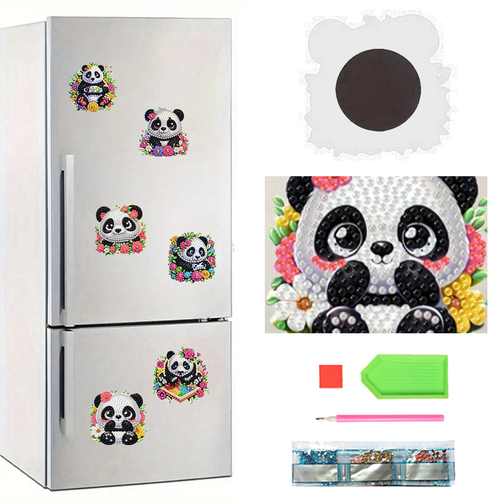 6Pcs Acrylic 2D Flat Pandas Diamond Painting Fridge Magnet for Fridge Whiteboard