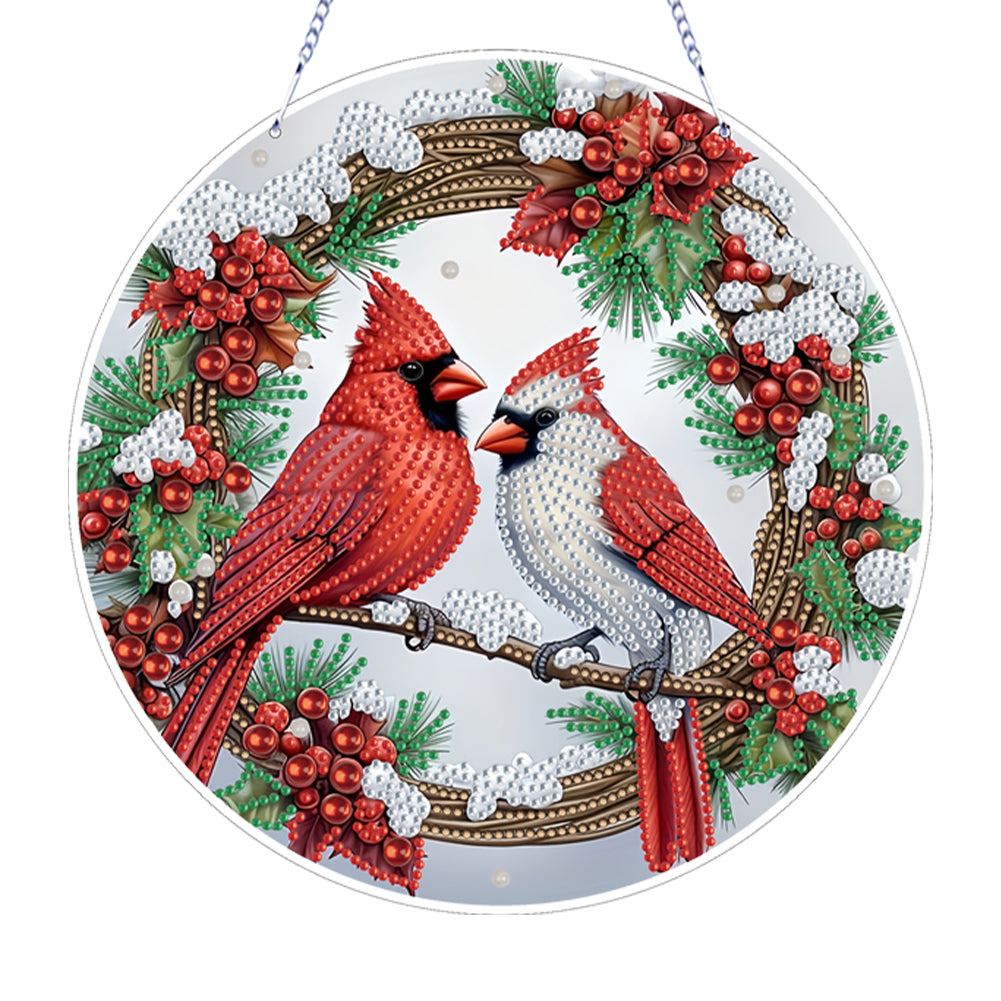 Xmas Cardinal Theme 2D Flat DIY Diamond Painting Art Pendant Wall Door Decor Christmas