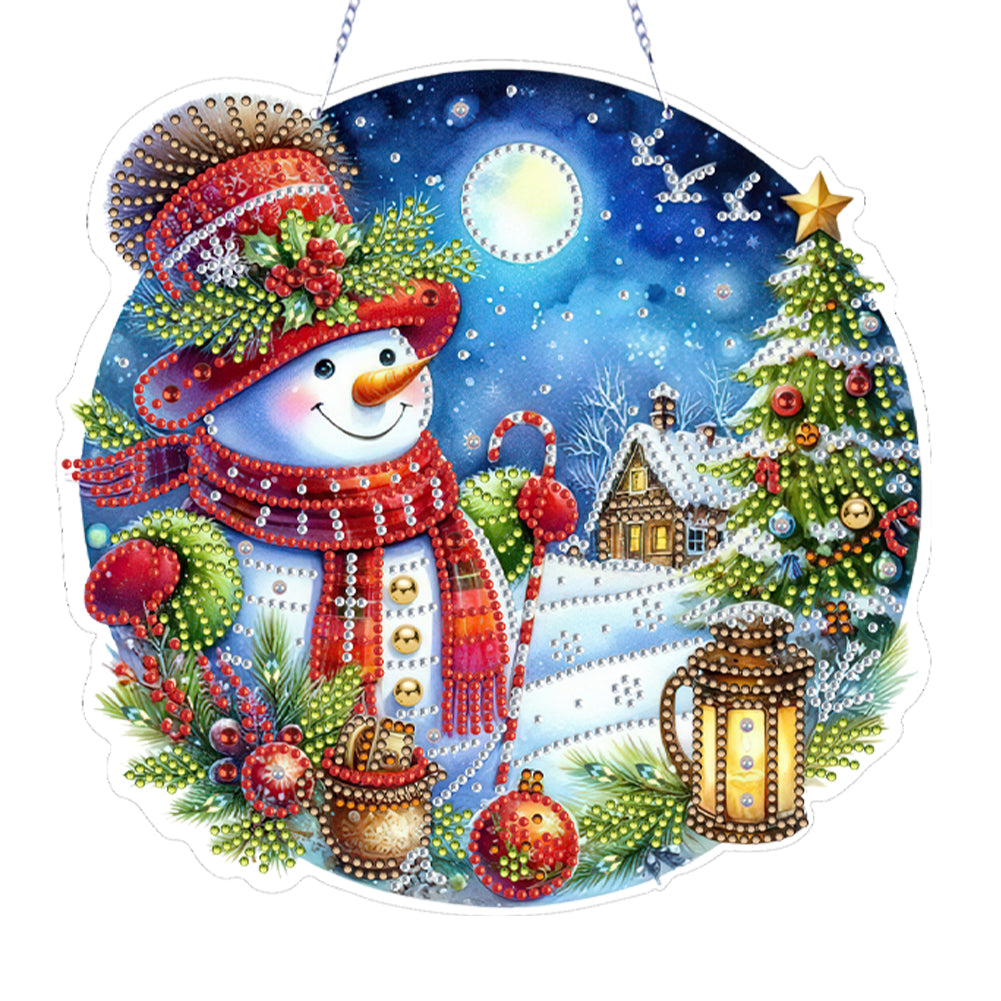 Xmas Snowman Theme 2D Flat DIY Diamond Art Pendant Wall Door Decoration Christmas