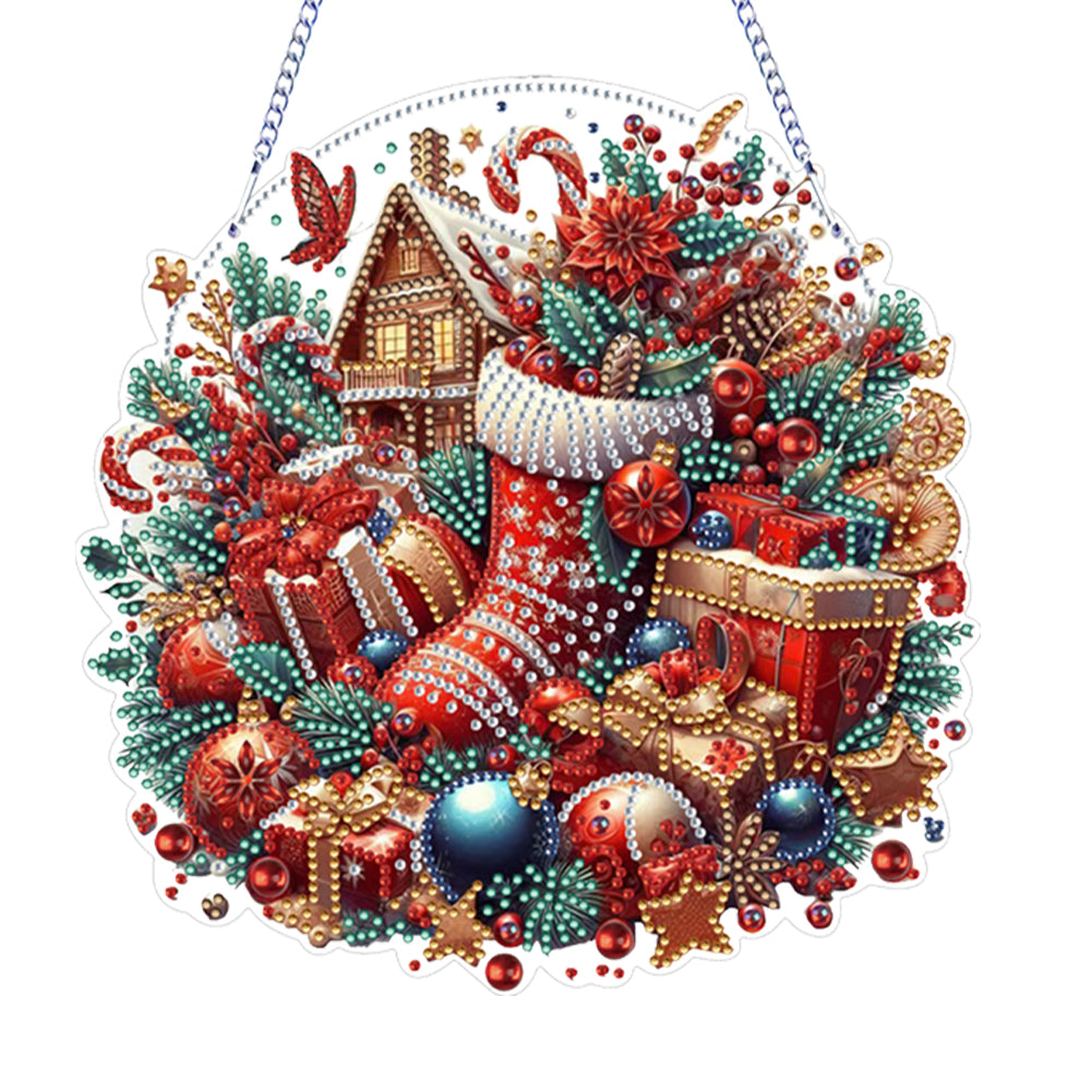 Xmas Atmosphere Theme 2D Flat DIY Diamond Art Pendant Wall Door Decoration Christmas