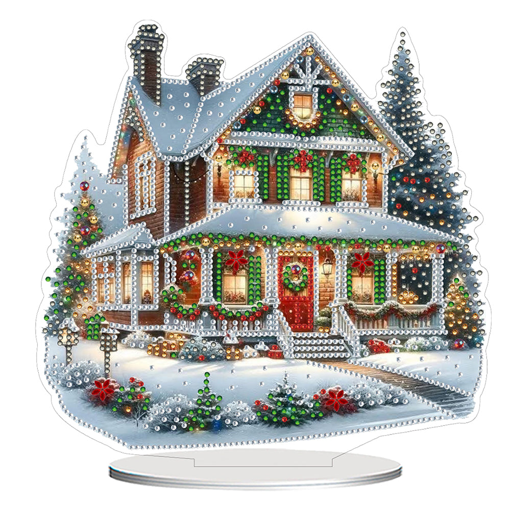 2D Flat Print Xmas House DIY Diamond Painting Desktop Decorations for Home Christmas