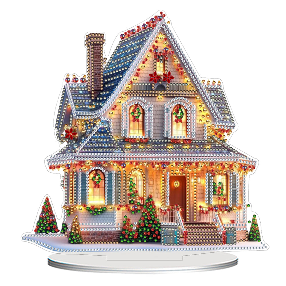 2D Flat Print Xmas House DIY Diamond Painting Desktop Decorations for Home Christmas