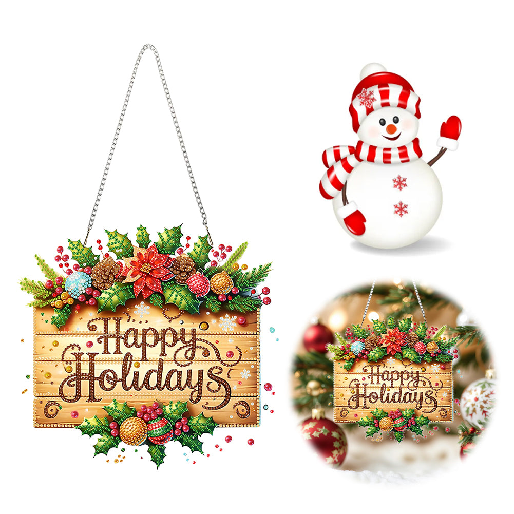 Xmas Theme 2D/Flat DIY Diamond Painting Art Pendant Wall Door Decoration