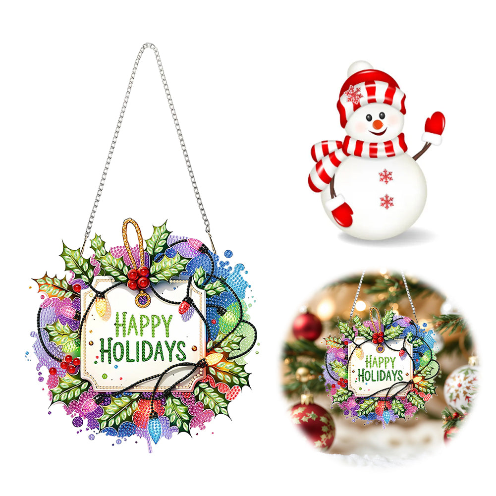 Xmas Theme 2D/Flat DIY Diamond Painting Art Pendant Wall Door Decoration