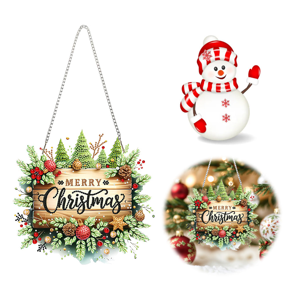 Xmas Theme 2D/Flat DIY Diamond Painting Art Pendant Wall Door Decoration