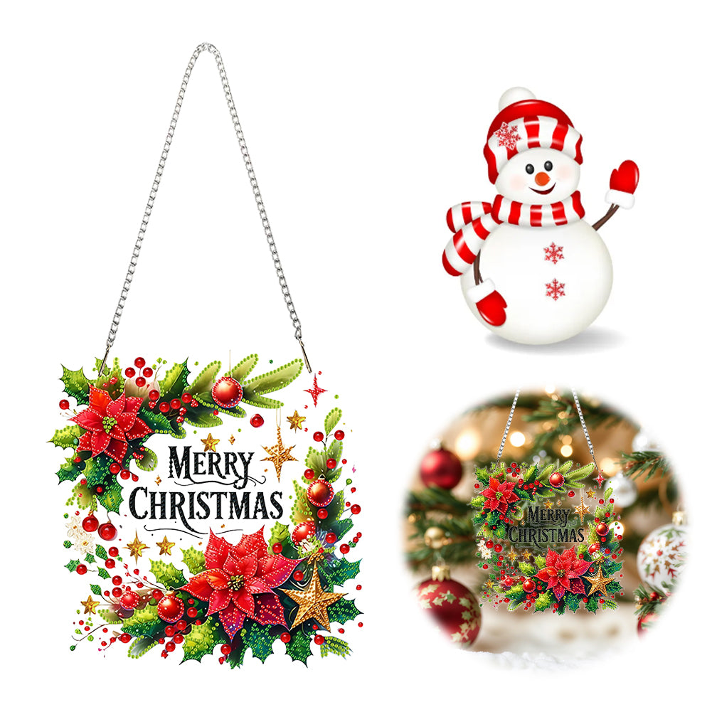 Xmas Theme 2D/Flat DIY Diamond Painting Art Pendant Wall Door Decoration