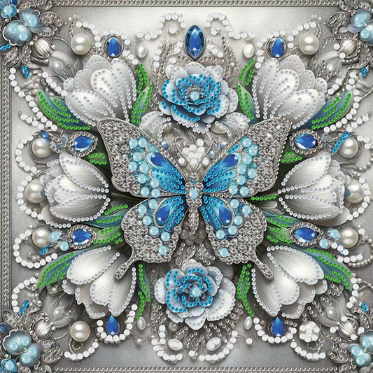 Diamond Painting - Partial Special Shaped - Butterfly And Flower (30*30CM)