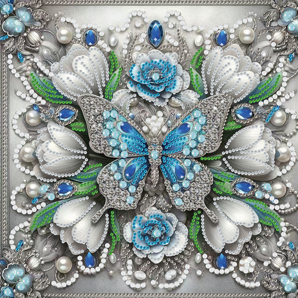 Diamond Painting - Partial Special Shaped - Butterfly And Flower (30*30CM)