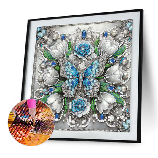 Diamond Painting - Partial Special Shaped - Butterfly And Flower (30*30CM)