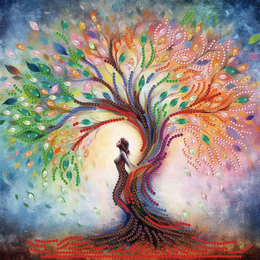 Diamond Painting - Partial Special Shaped - Tree And Girl (30*30CM)