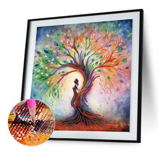Diamond Painting - Partial Special Shaped - Tree And Girl (30*30CM)