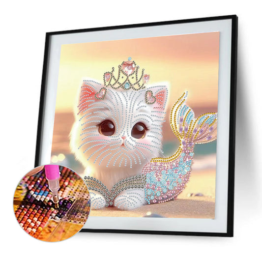 Diamond Painting - Partial Special Shaped - Mermaid Cat (30*30CM)