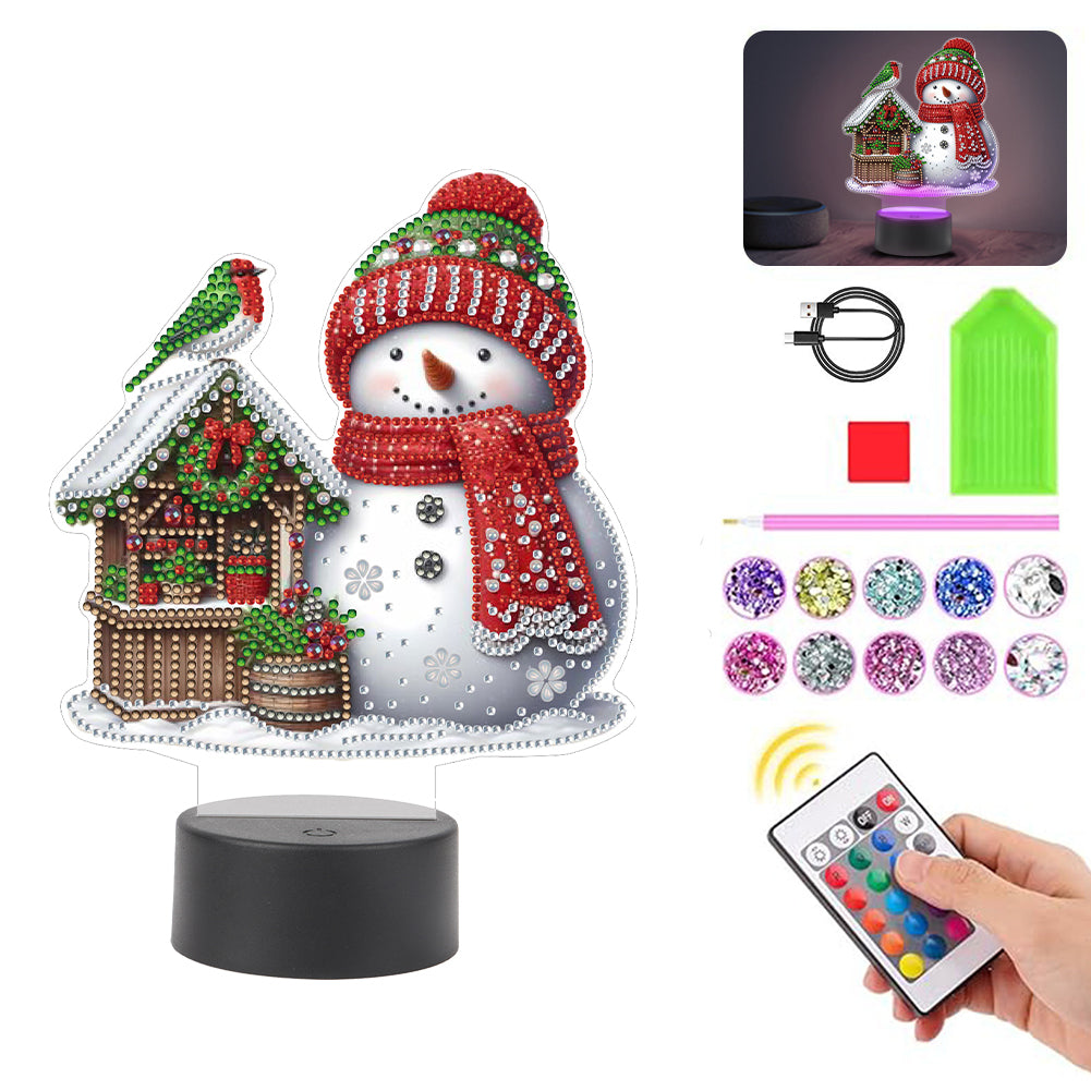 Acrylic Double Sided Xmas Snowman 5D Diamond Painting Night Light for Tabletop Christmas