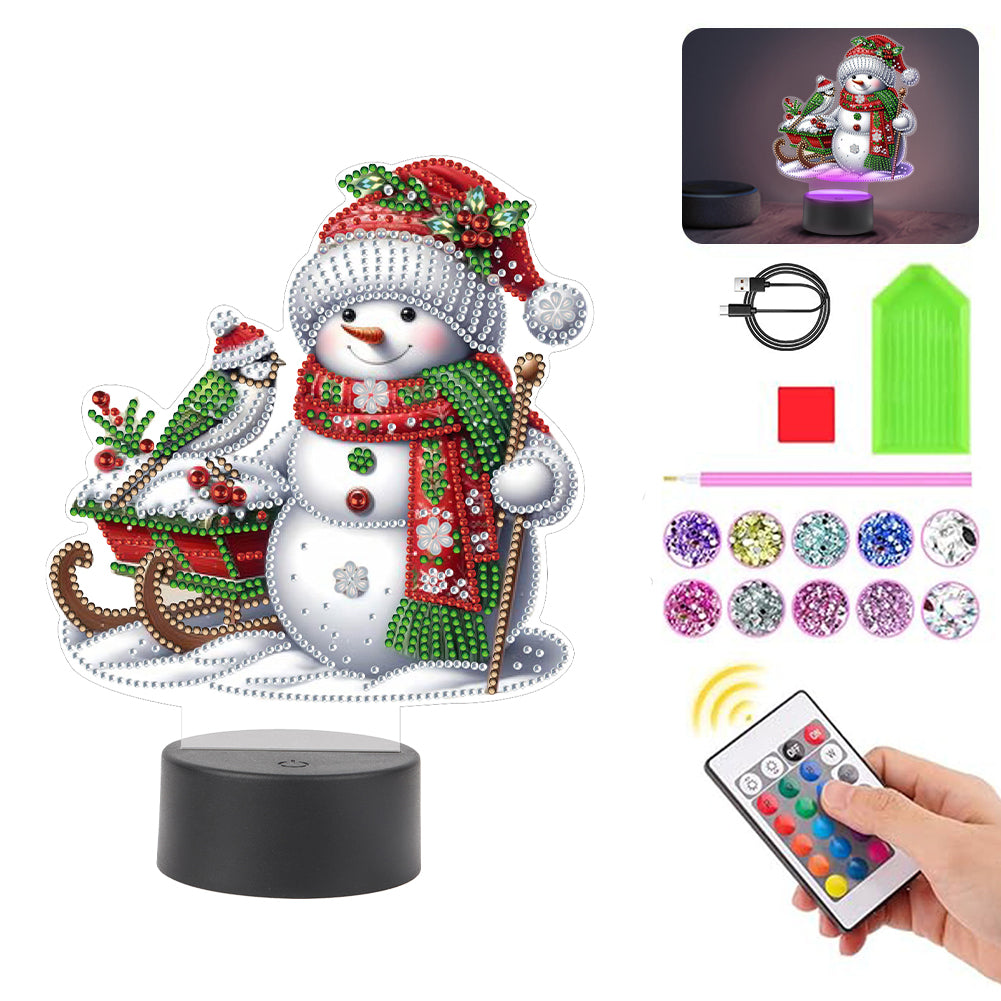 Acrylic Double Sided Xmas Snowman 5D Diamond Painting Night Light for Tabletop Christmas