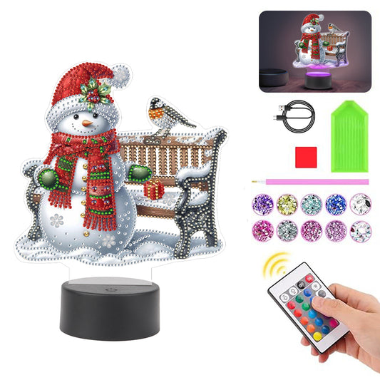 Acrylic Double Sided Xmas Snowman 5D Diamond Painting Night Light for Tabletop Christmas