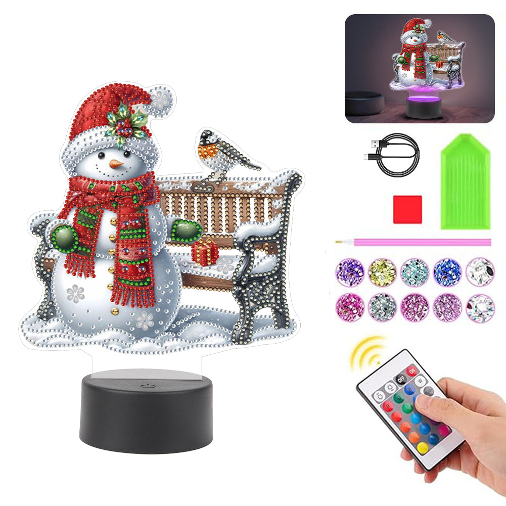 Acrylic Double Sided Xmas Snowman 5D Diamond Painting Night Light for Tabletop Christmas