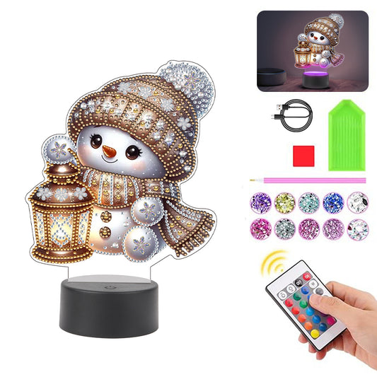 Acrylic Double Sided Xmas Snowman 5D Diamond Painting Night Light for Tabletop Christmas