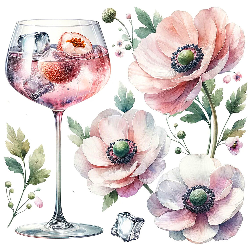 Diamond Painting - Full Round - Wine Glass And Flower (30*30CM)