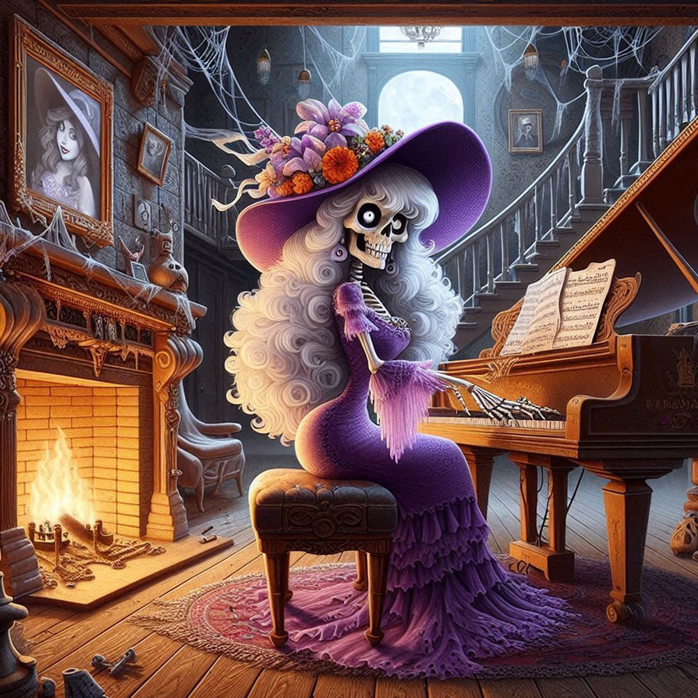 Diamond Painting - Full Round - Skeleton Playing Piano (40*40CM)