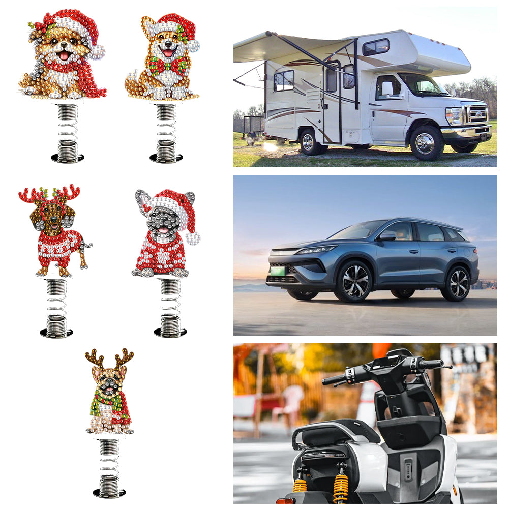 5pcs 2D Flat Xmas Dog DIY Diamond Painting Shake Car Ornaments for Center Console