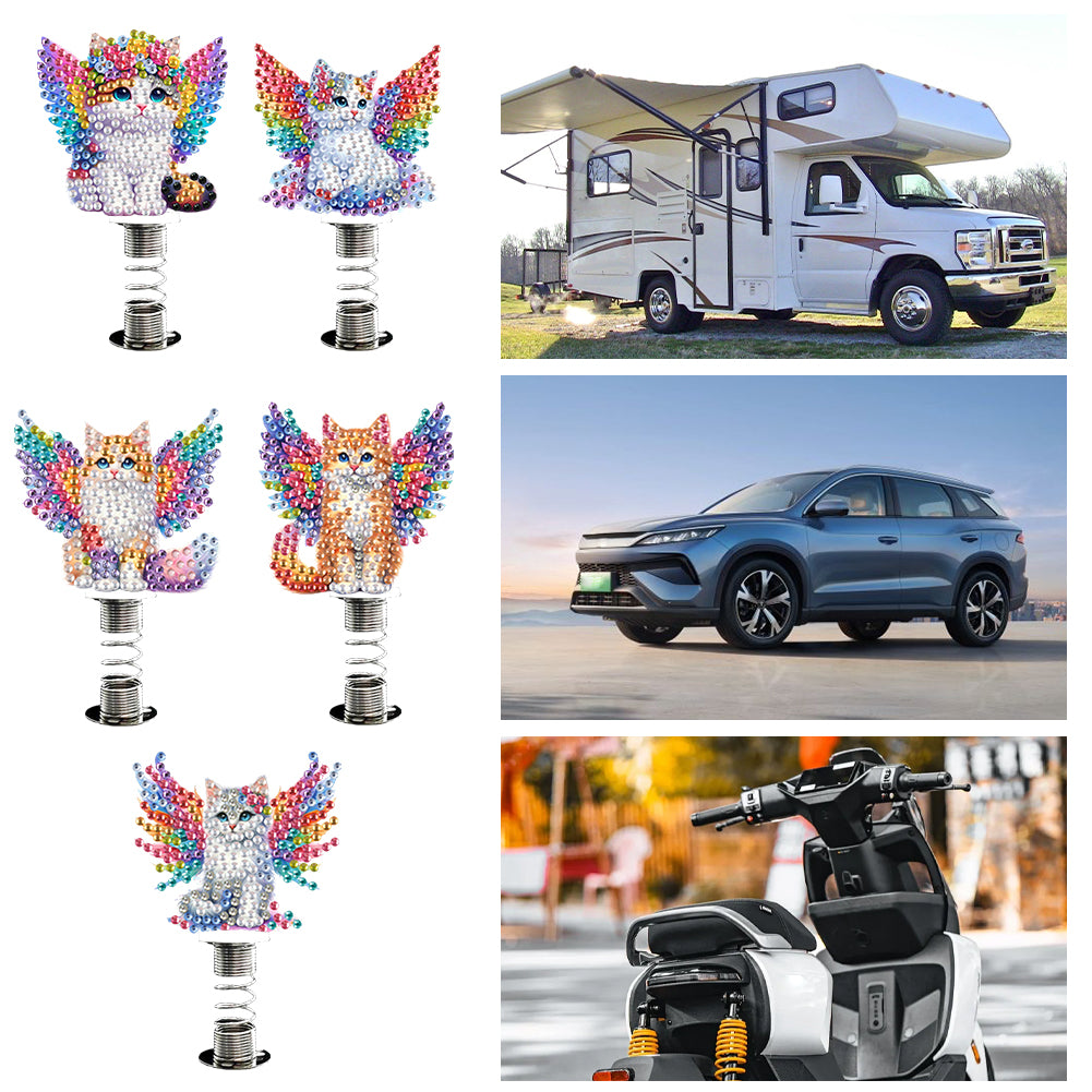 5pcs 2D Flat Angel Cat DIY Diamond Painting Shake Car Ornaments for Center Console