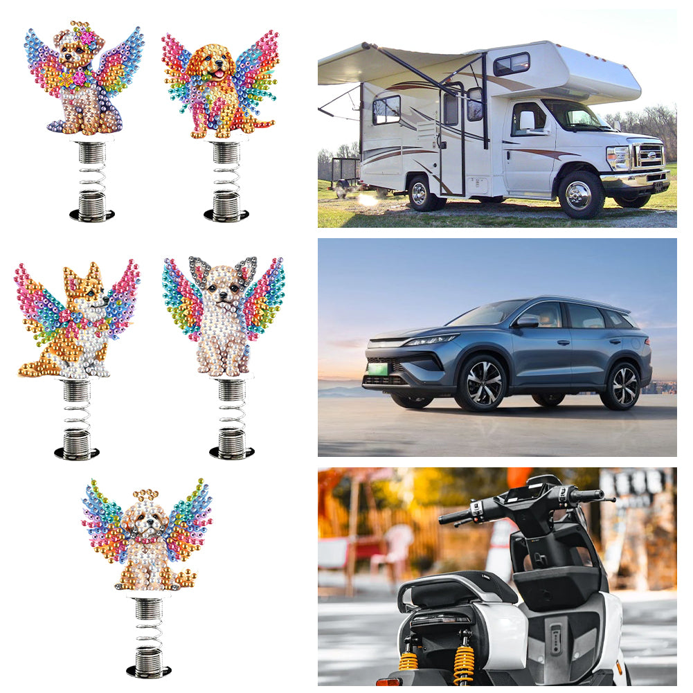 5pcs 2D Flat Angel Dog DIY Diamond Painting Shake Car Ornaments for Center Console