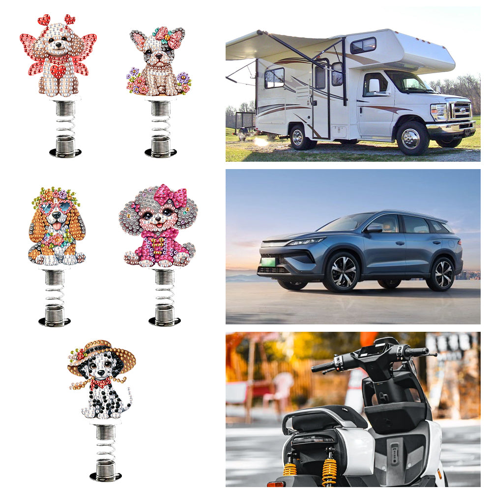 5pcs 2D Flat Dog DIY Diamond Painting Shake Car Ornaments for Center Console