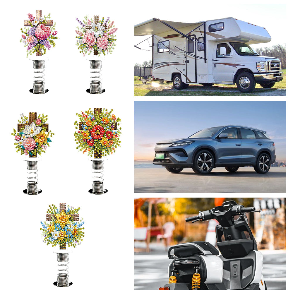 5pcs 2D Flat Cross Flower DIY Diamond Painting Shake Car Ornaments for Center Console