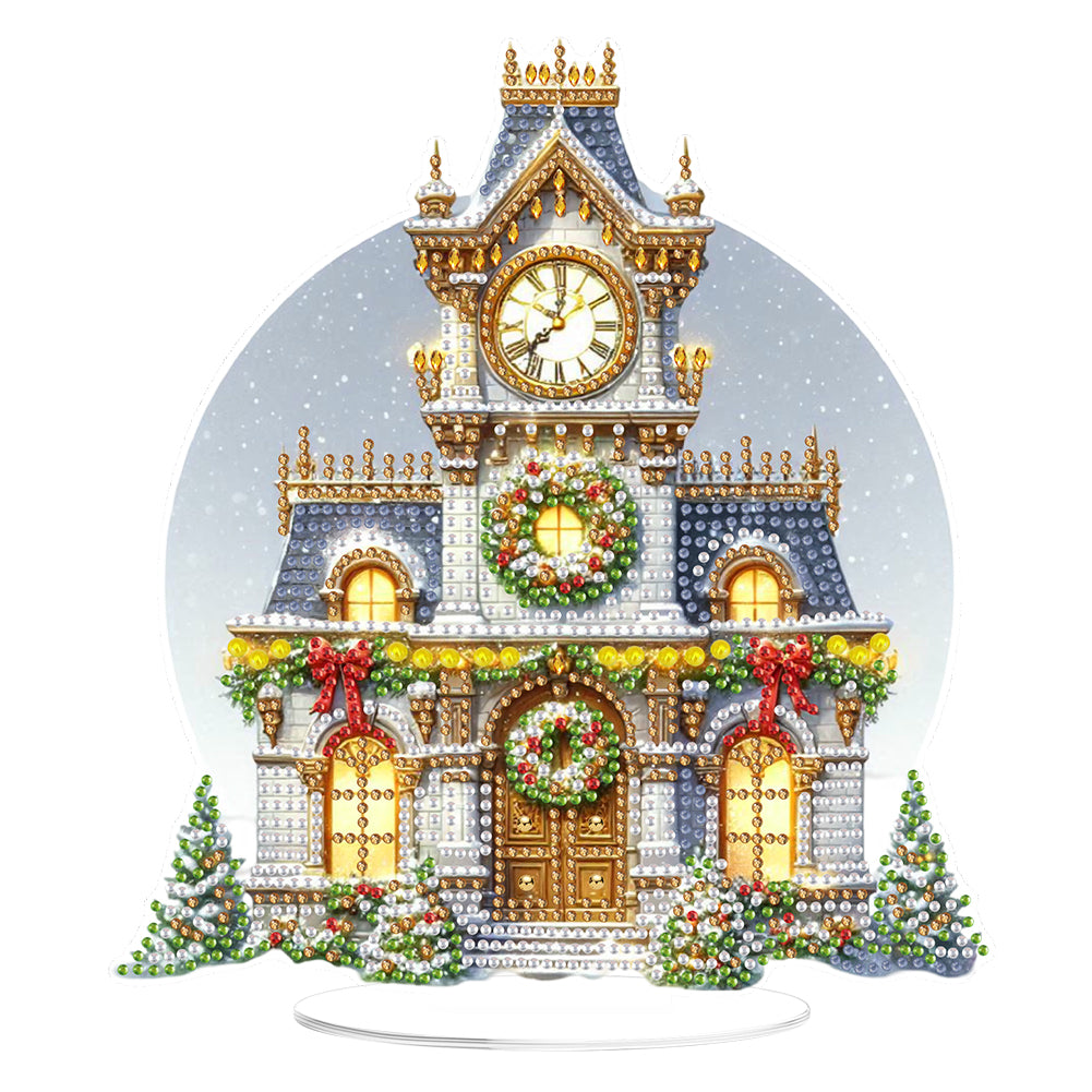 2D Flat Print Xmas Clock Tower DIY Table Top Diamond Painting Ornament Kits Christmas