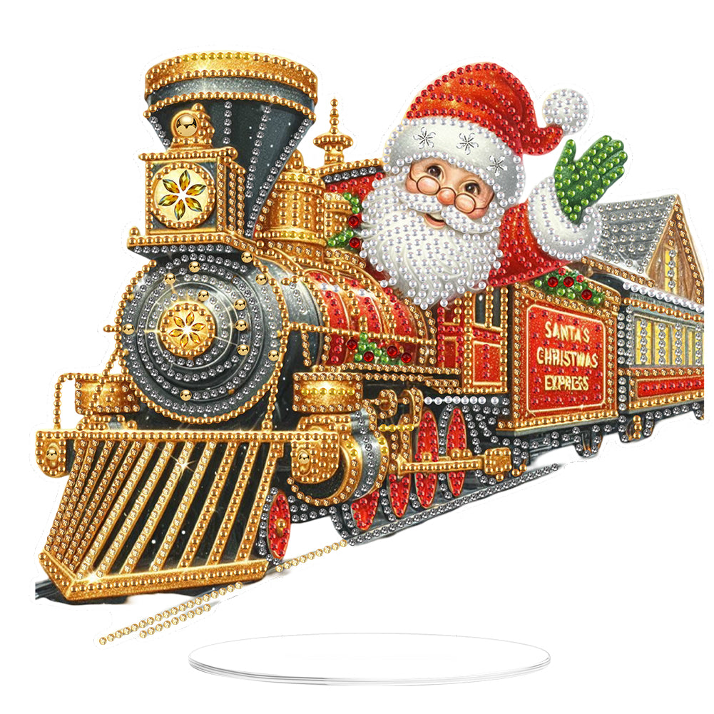 2D Flat Print Xmas Train And Santa Claus DIY Table Top Diamond Painting Ornament Christmas