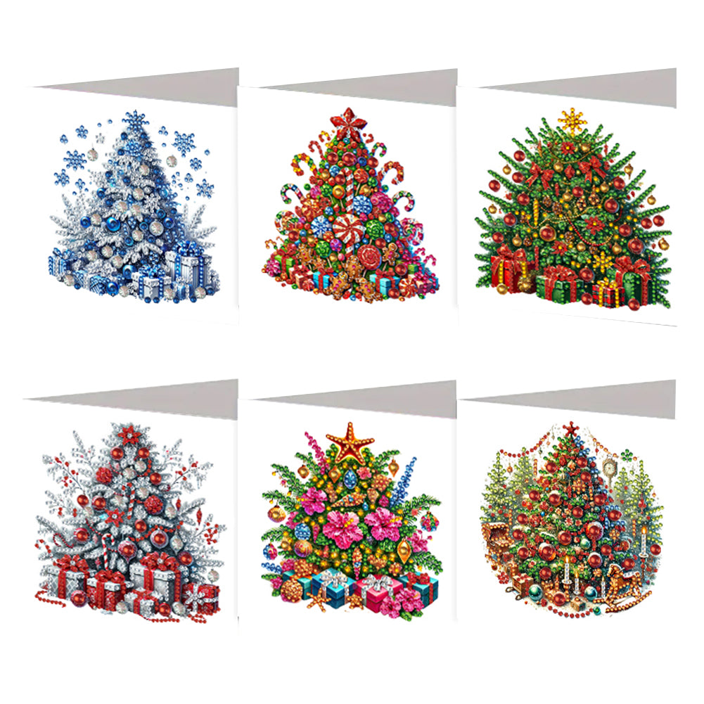 6PCS Christmas Tree DIY Diamond Art Greeting Cards Congratulations Cards & Gifts