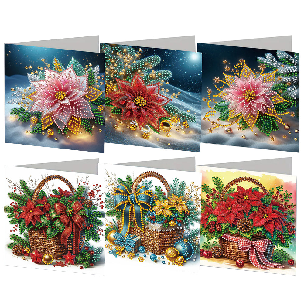 6PCS Xmas Flower DIY Diamond Art Greeting Cards Congratulations Cards & Gifts Christmas