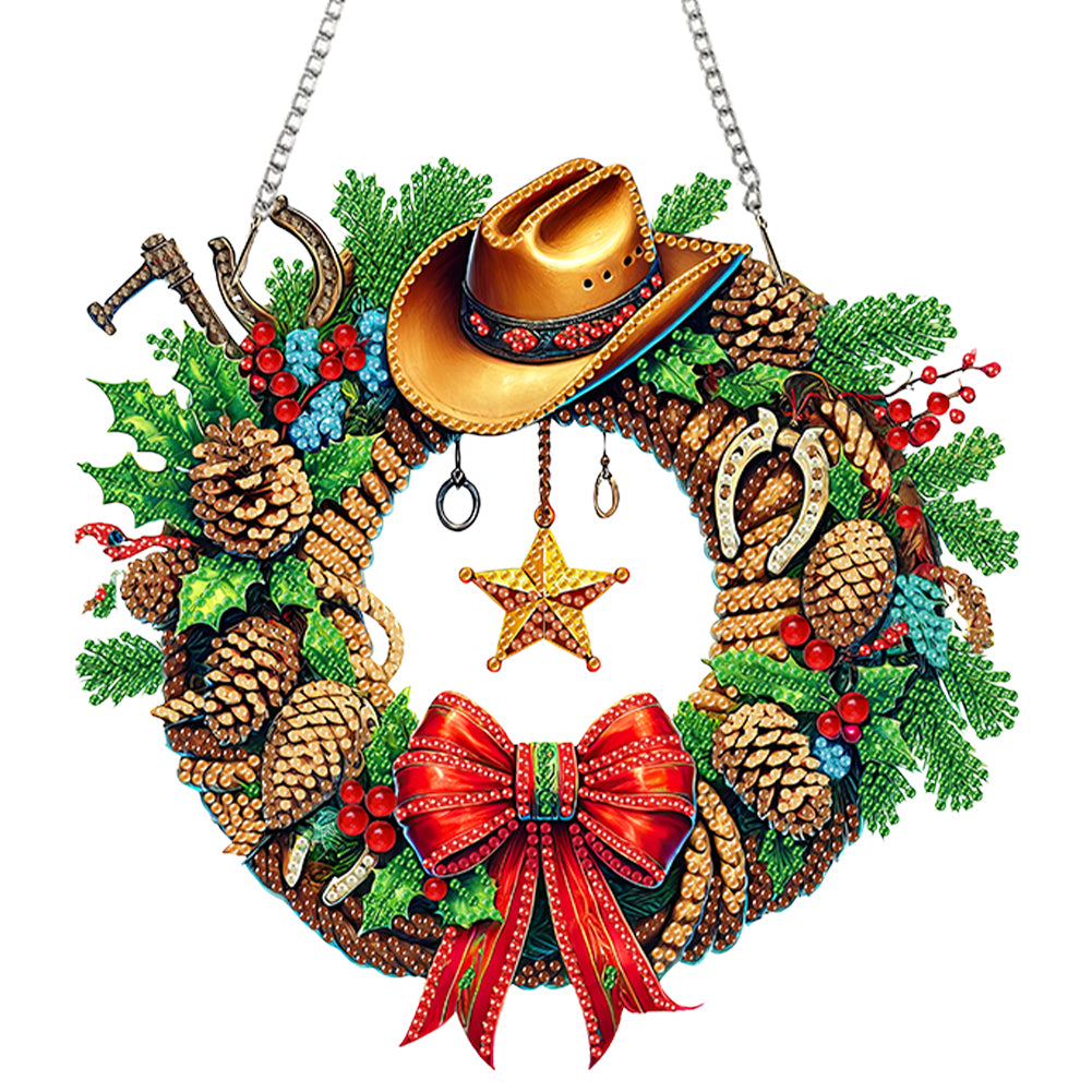 Xmas Cowboy Theme 2D/Flat DIY Diamond Art Pendant Wall Door Decoration Christmas