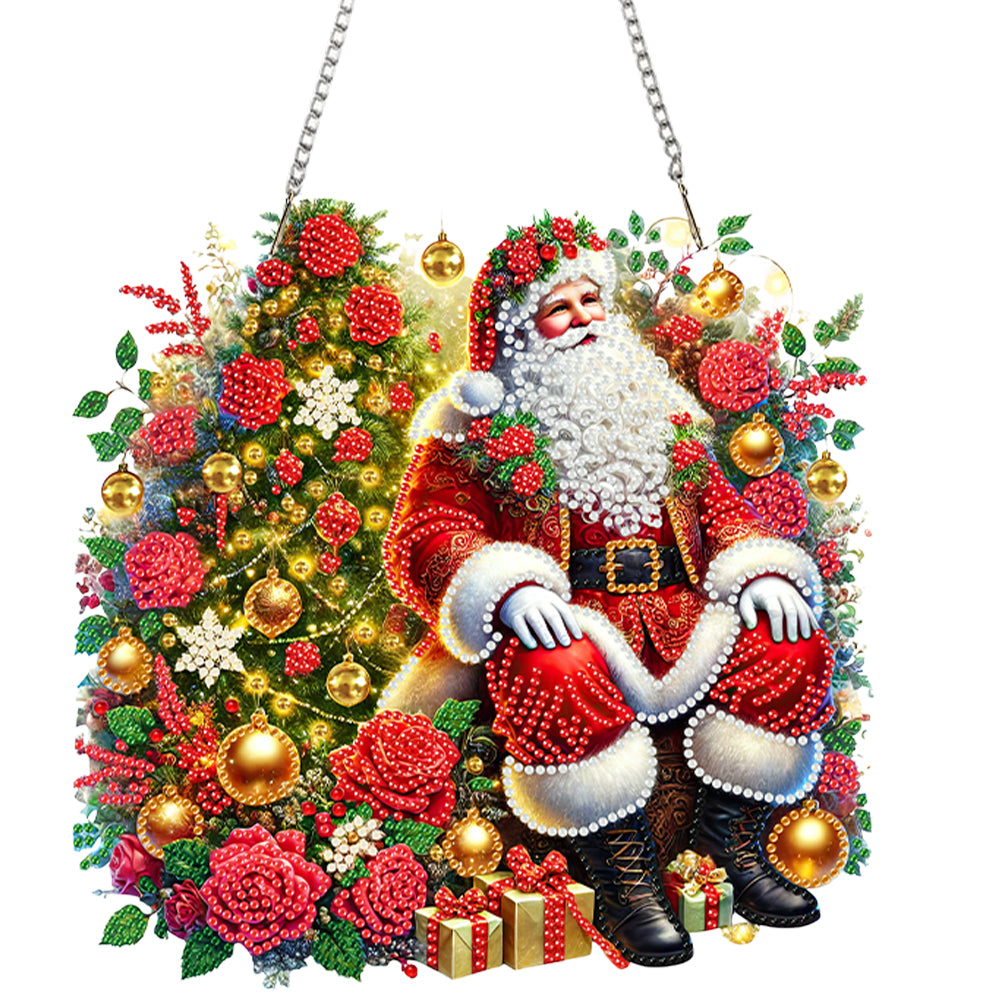 Xmas Tree Santa Claus Theme 2D/Flat DIY Diamond Art Pendant Wall Door Decoration Christmas