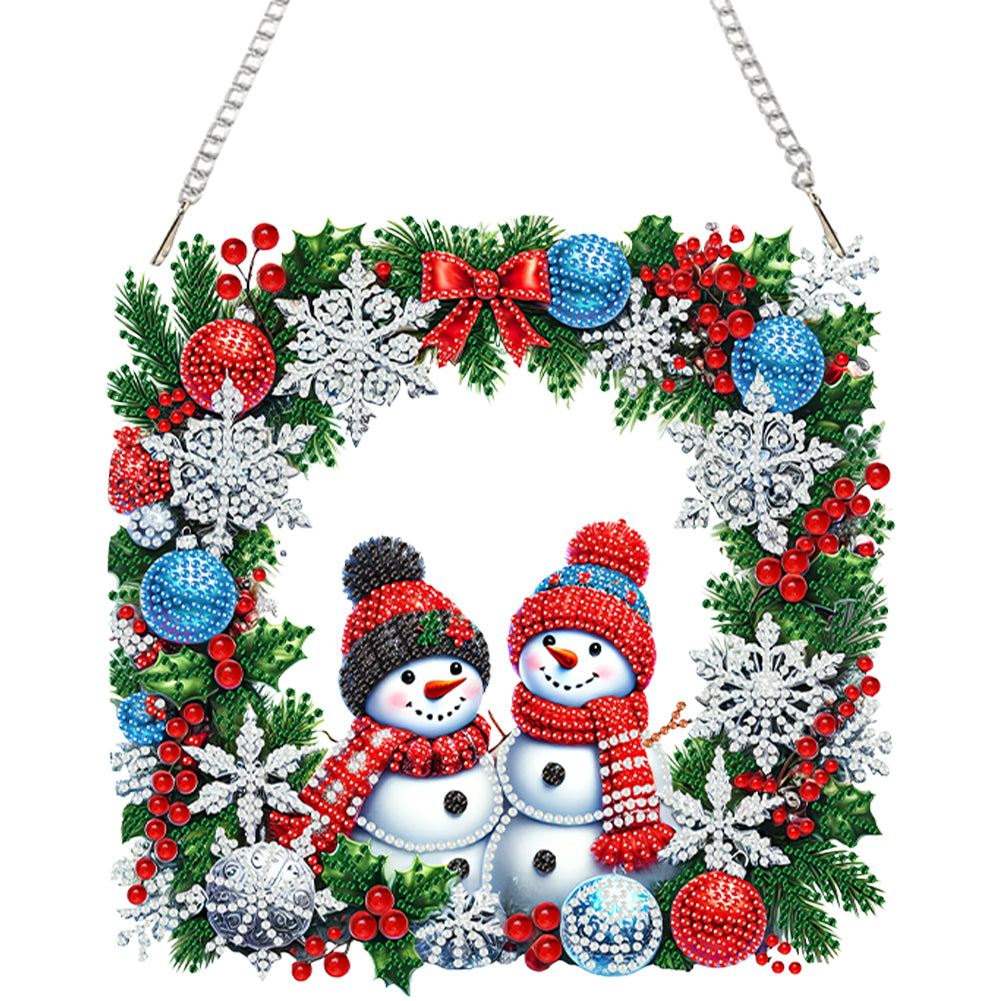Xmas Snowman Wreath Theme 2D/Flat DIY Diamond Art Pendant Wall Door Decoration Christmas