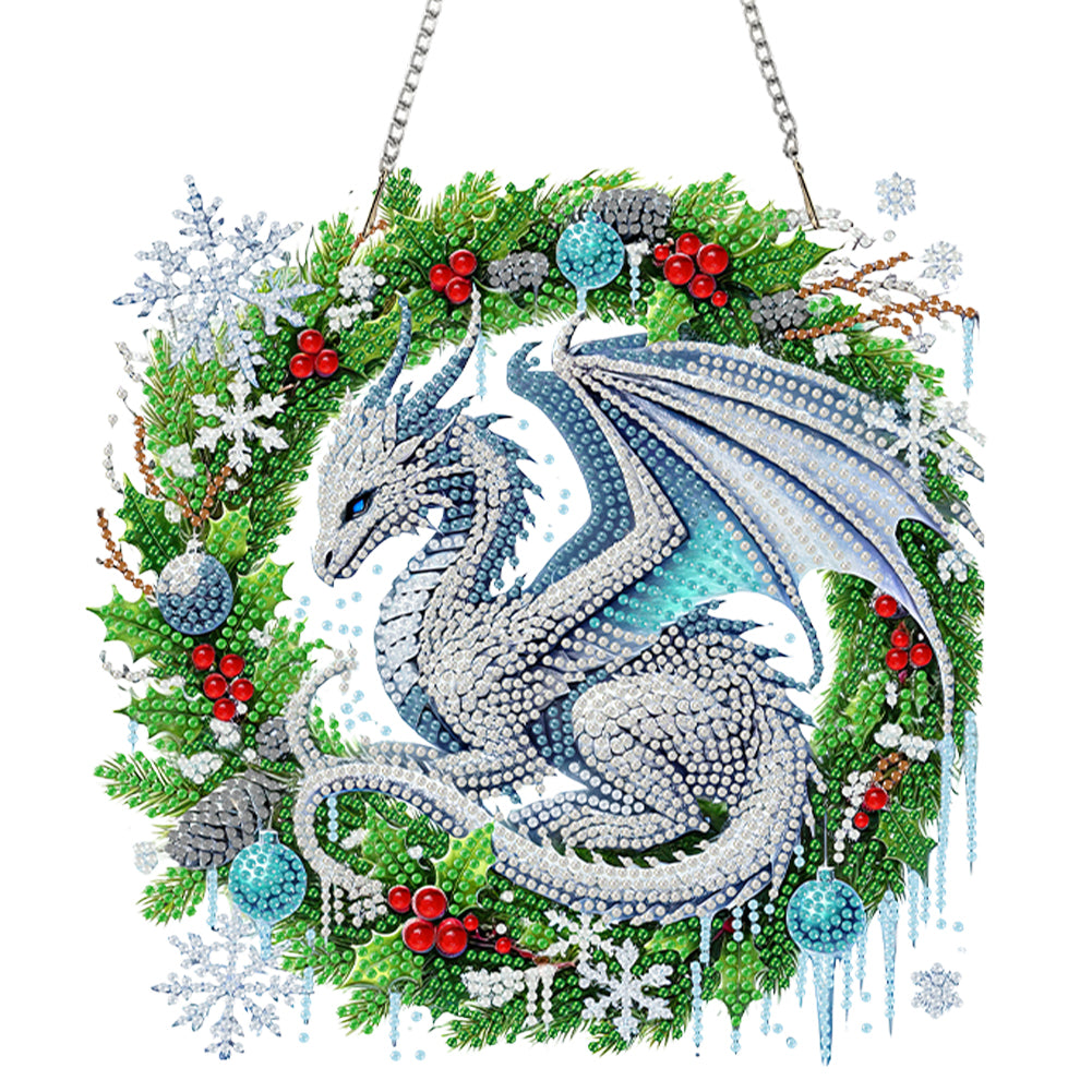 Xmas Dinosaur Theme 2D/Flat DIY Diamond Art Pendant Wall Door Decoration Christmas