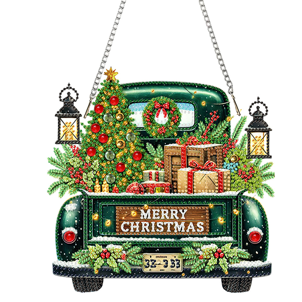 Xmas Car Theme 2D/Flat DIY Diamond Painting Art Pendant Wall Door Decoration Christmas