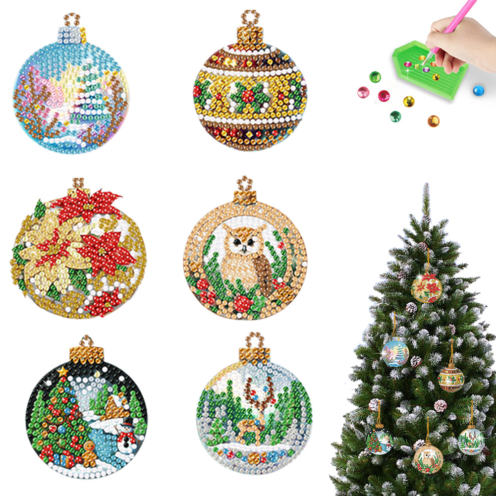6pcs Xmas Balls 2D Flat DIY Diamond Painting Art Pendant Wall Door Decoration Christmas
